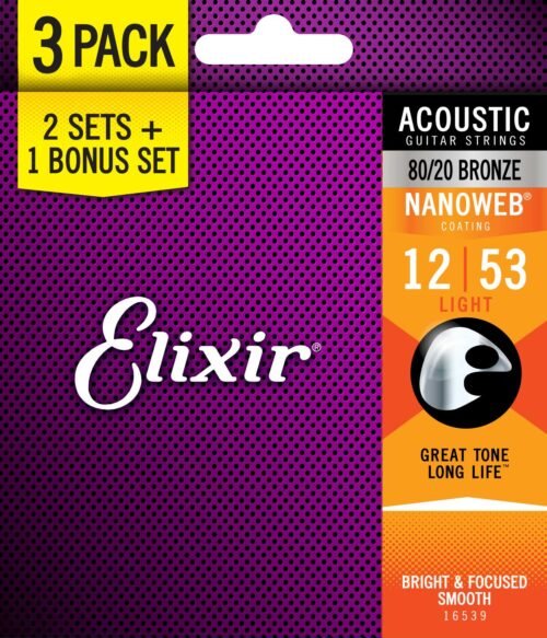 ELIXIR 3X2 PACK 16539 ACOUSTIC 80/20 BRONZE NANOWEB - immagine 2