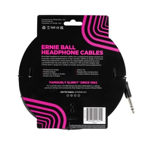 Ernie Ball 6423 Prolunga cuffie trs jack grande 6m