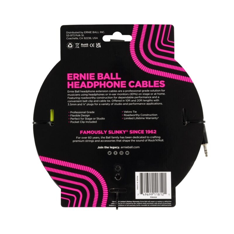 Ernie Ball 6424 Prolunga cuffie trs jack piccolo 3m