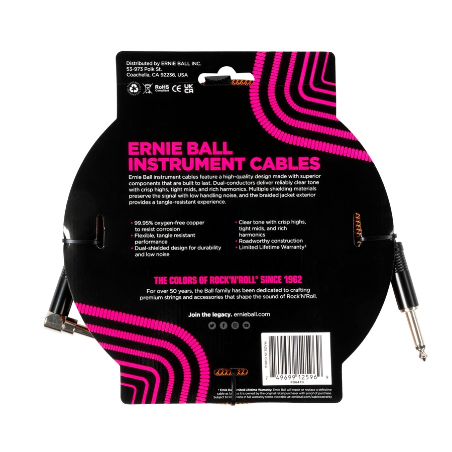 Ernie Ball 6470 Braided Pumpkin Pie Straight-Angle 3m