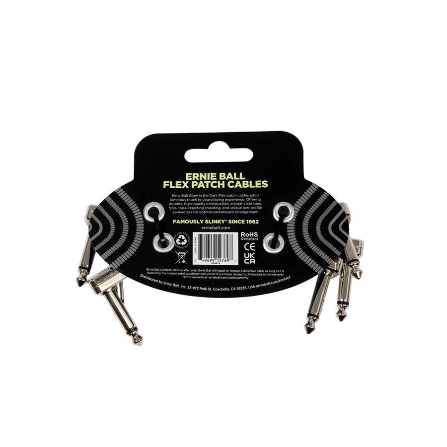 Ernie Ball 6474 Flex Patch Cable Glow in Dark 7.62 cm 3pk