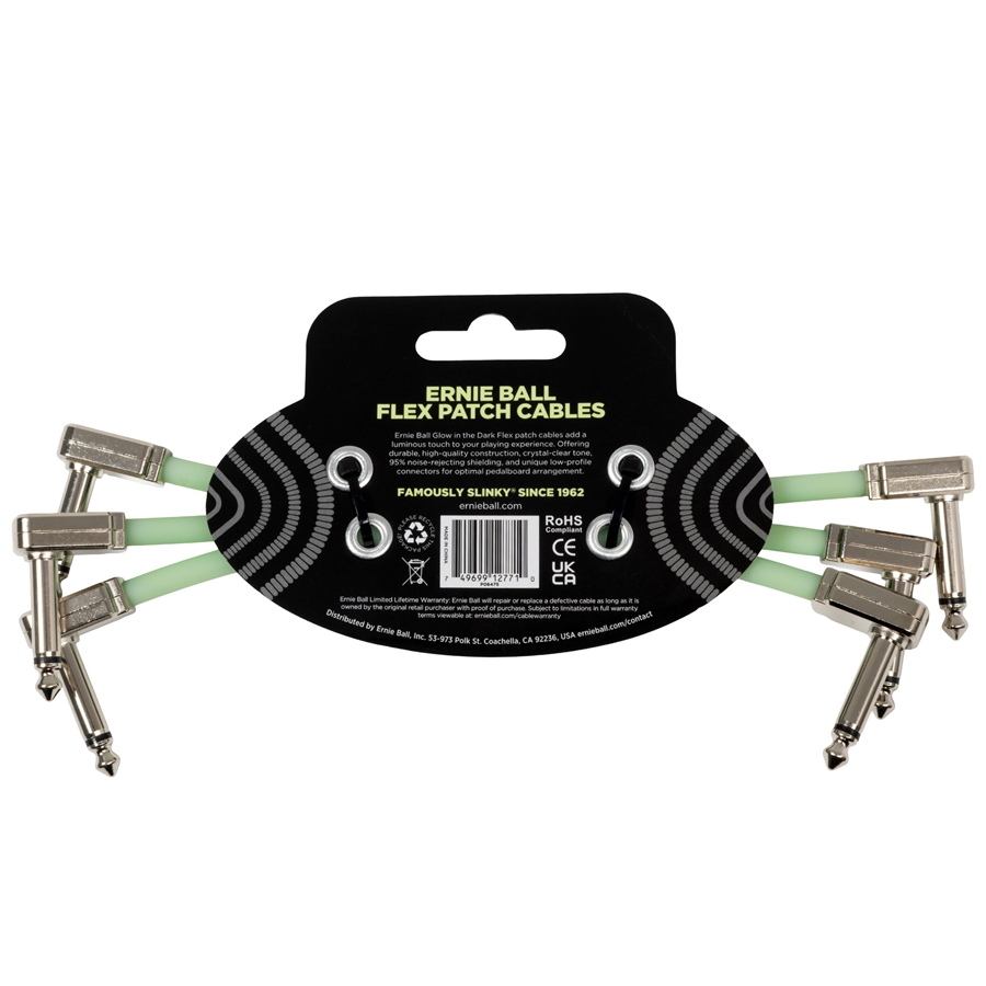 Ernie Ball 6475 Flex Patch Cable Glow in Dark 15.24 cm 3pk
