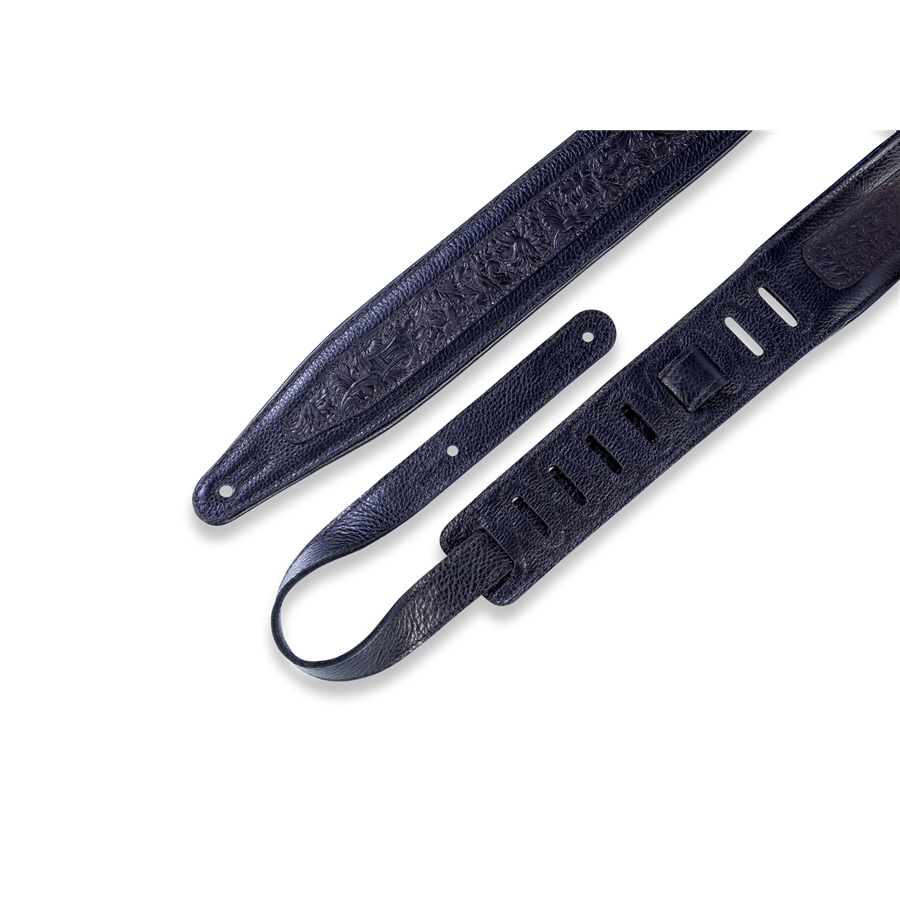 Levy's M317FG-BLK Tracolla in pelle con rilievo fiorentino Black 2 1/2'