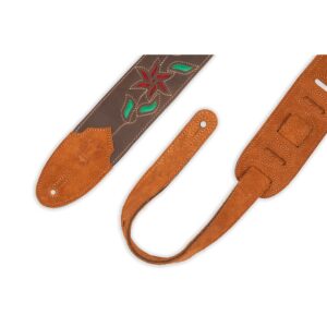 Levy's M4FV-DBR_RED Tracolla in pelle Flowering Vine Series Brown Red Flowers 2 1/2'