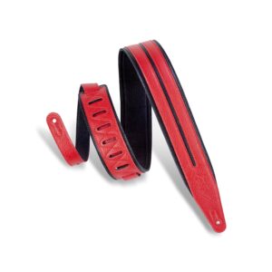Levy's MG317DRS-BLK_RED Tracolla in pelle Double Racing Stripe Black Red 2 1/2'
