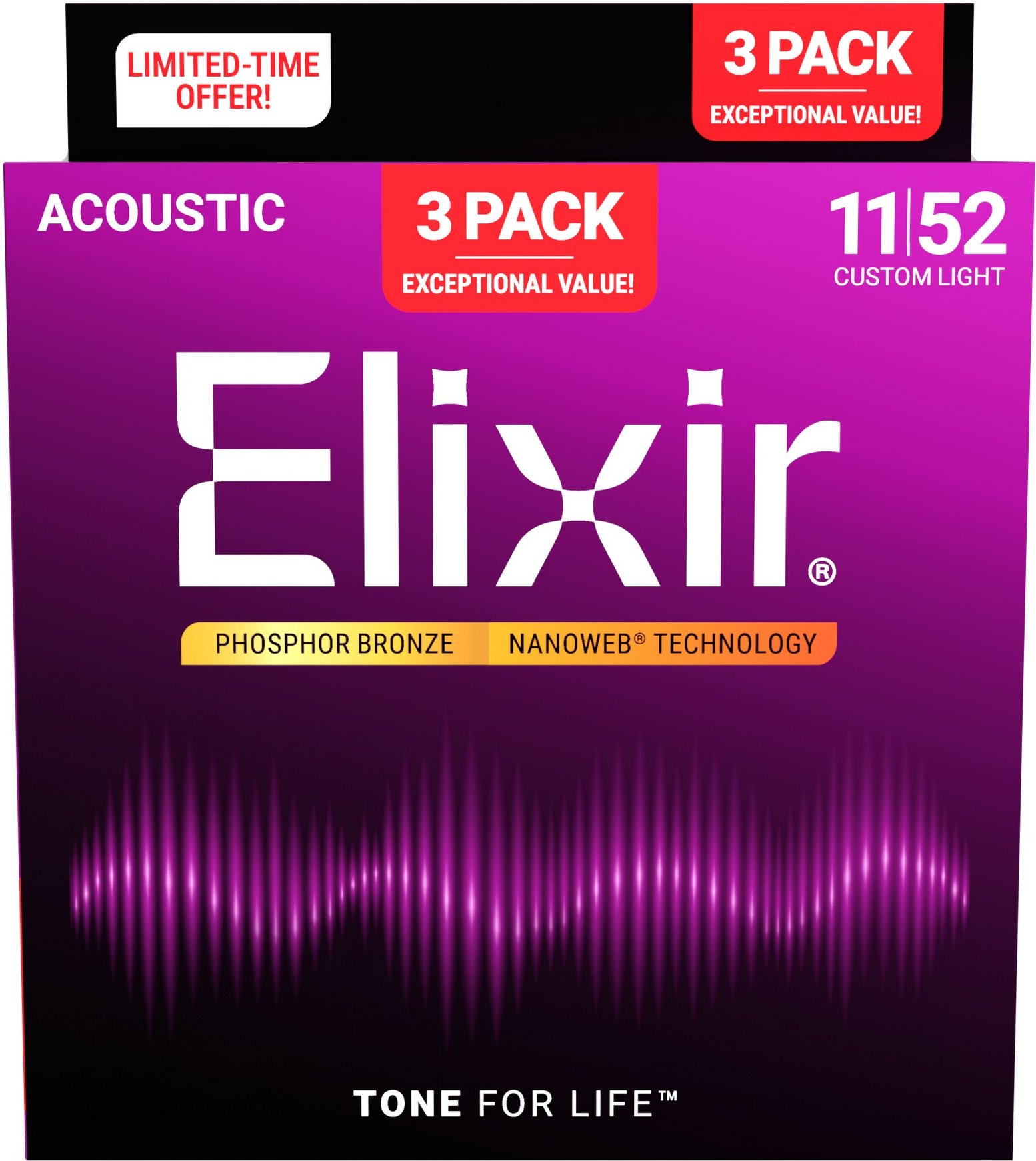ELIXIR 3-PACK 16568 ACOUSTIC PHOSPHOR BRONZE NANOWEB