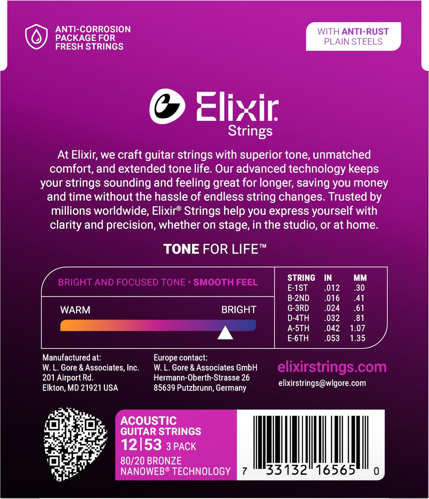 ELIXIR 3-PACK 16565 ACOUSTIC 80/20 BRONZE NANOWEB